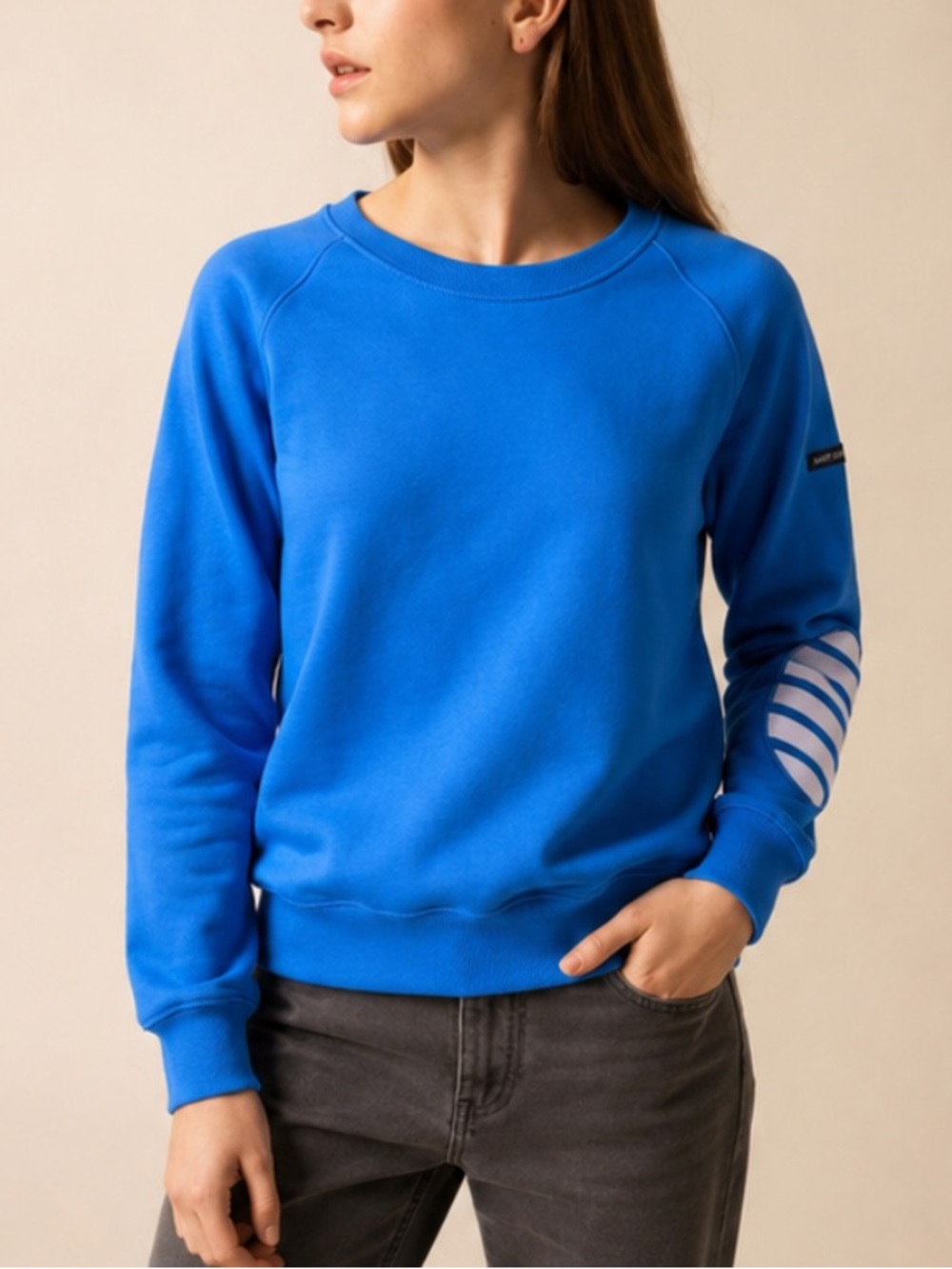Saint James Patsy Cotton Blue Sweatshirt Elbow Parch Size